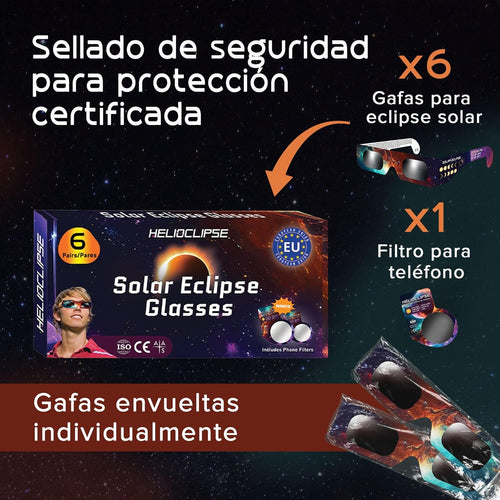 6 Pack Gafas Eclipse Solar Certificación ISO 12312-2